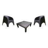 Pack 2 Sillones Jardín + Mesa Ratona 90x90 Simil Ratan Alejo Estructura Negro