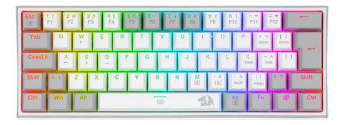 Teclado Gamer Redragon Fizz K617 Qwerty Red Inglês Us Cor Branco E Cinza Com Luz Rgb