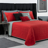 Edredón Ligero Doble Vista Real Textil + 2 Fundas De Almohada | Juego De Colcha Matrimonial, Color Rojo - Gris