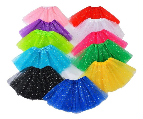 Saia De Tule Adulto Tutu Com Brilho Glitter Carnaval 40 Cm 