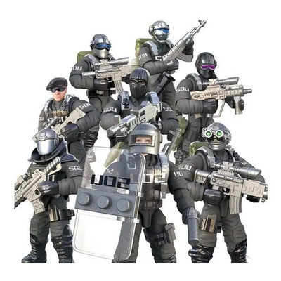 Paquete 8 Pzs Equipo Policias Swat Armables Bloque Azul  | Meses sin interés