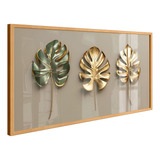 Quadro Decorativo Costela Adão Flores Plantas Dourado Verde