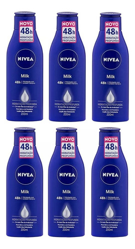 Kit Loção Deo-hidratante Nivea Milk Frasco 200ml 6 Unidades