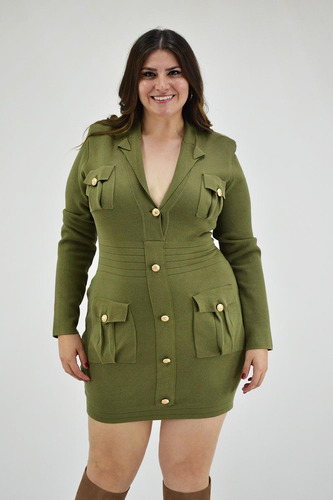 Vestido Tejido Roman Fashion /tallas Extras, 968 (verde Mili