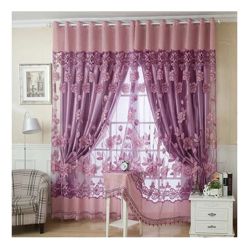 Elegante Cortina De Lujo Con Estampado Floral De 100 X 250 C