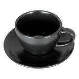 Juego 12 Tazas Y Plato Mate 320 Ml Para Restaurante Color Negro Mate Porcelana