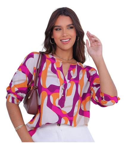 Camisa Social Feminina Manga 3/4 