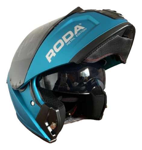 Casco Roda Pilot Celeste Metal Abatible Con Mica Repuesto