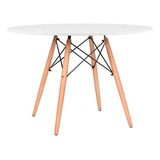 Mesa De Jantar Eames Redonda Branca Base Madeira 100cm 1und