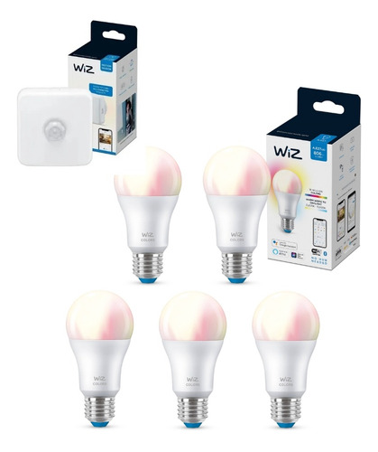 Lampara Led Color Rgbw Wiz Wifi 8w E27 X 5 + Sensor Wiz