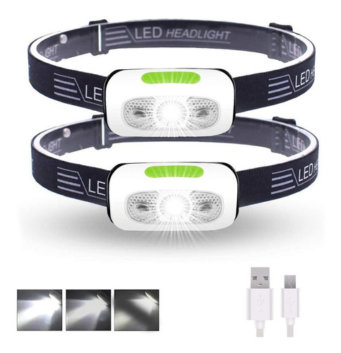 Set X 2 Linterna Minero Vincha Luz Led Sensor Recargable Usb