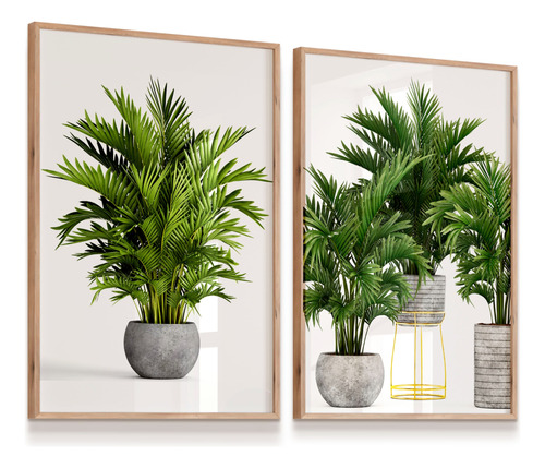 Quadro Decorativo Vasos Natureza Folhas Verdes 63x83 Vidro 