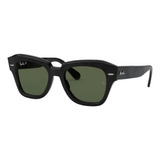 Anteojos De Sol Ray-ban Wayfarer State Street Mediano Con Marco De Acetato Color Polished Black, Lente Green De Cristal Clásica, Varilla Polished Black De Acetato - Rb2186