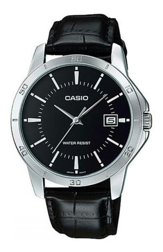 Reloj Casio Modelo Mtp-v004 Piel Negra Carátula Negra