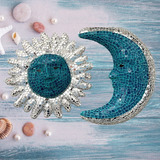 Sol Y Luna Pared Cristal Azul Plata Decoración Playa Jardín