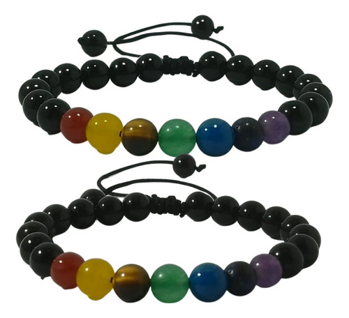 Pulsera Manilla 7 Chakras Ónix Parejas, Amigos, Novios