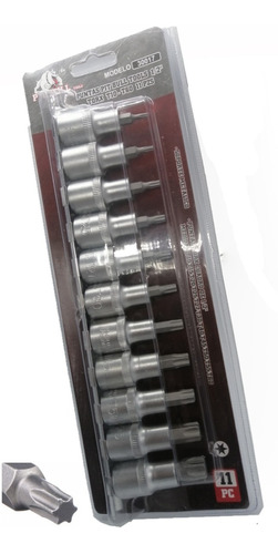 Dados Torx Estrella Macho Cuadro 1/2 T10 T60 Metal 11 Piezas