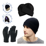 Conjunto De Frio Touca E Luva Preta Gorro De Inverno Unissex