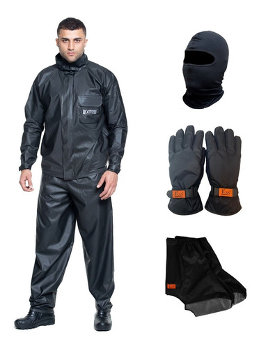 Kit Capa De Chuva Impermeável Polaina Luva Balaclava Motoboy