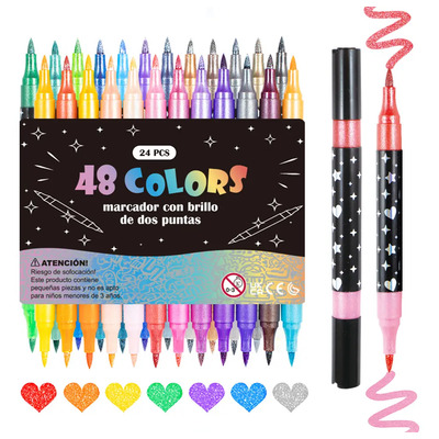 48 Colores Glitter Plumones Doble Punta Pencil 24 Marcadores | MercadoLibre