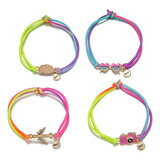 Set De 4 Pulseras Elasticas Coloridas Amistad Bff Con Dije