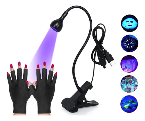 Lampara Led Ultravioleta Usb 5v - Y Guantes Protectores Uv