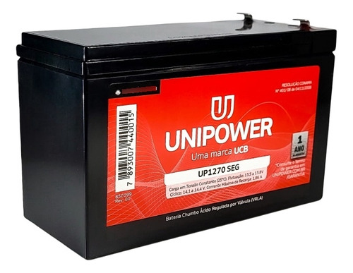 Bateria Unipower Selada 12 Volts 7a Alarmes, Cerca, Nobreak