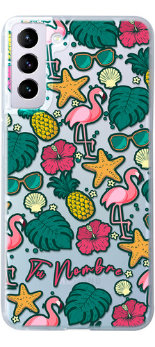 Funda Para Galaxy Flamingos Tropical Personalizada Tu Nombre