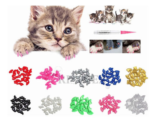 Kit Protectores Uñas Para Gato Perro +pegamento 20pzs