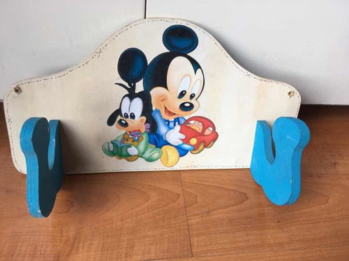 Perchero Niños Mickey Organizador Madera Con 2 Ganchos