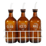 Canasta De Hierro Con 3 Botellas De Vidrio  -tienda.milano