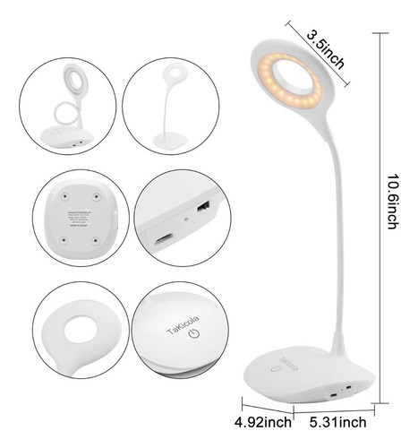 Lampara Led Escritorio Recargable Cuello Flexible Tactil 4w Color De La Estructura Blanco