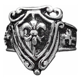 Anillo Medieval Escudo Flor De Lis Acero Quirúrgico 316l