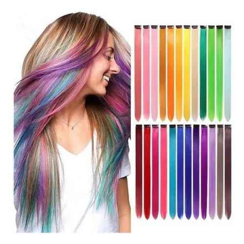 Extensiones Clip Cabello Pelo Sintetico Mechon Colores X4