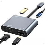 Adaptador 4 Em 1 Multifuncional Usb Tipo C Hdmi Usb Vga 4k