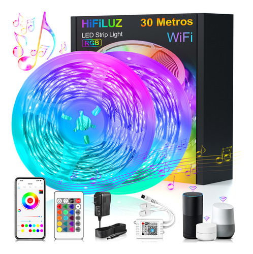 Hifiluz Tira De Luces Led Wifi 30m Rgb Alexa App Control Música Ritmo Luces Led Para Cuarto