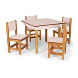 Conjunto Mesa Infantil Gabi 60x60cm + 4 Cadeiras Manu - Rosa