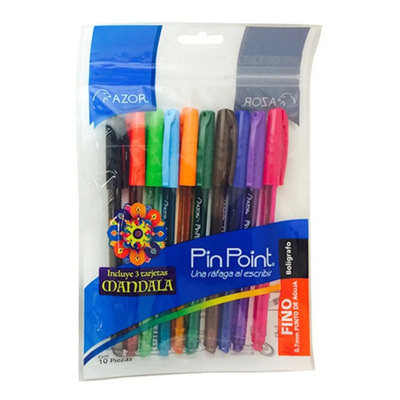 Pluma Lapicero Azor Pin Point Punto Fino 10 Colores Mixtos Exterior Transparente | MercadoLibre