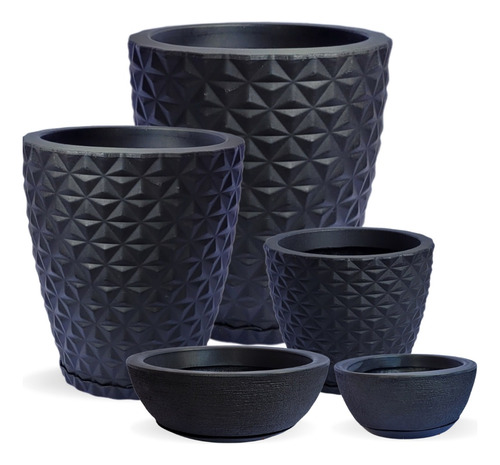 Kit 5 Vasos Decor Premium Planta Casa Jardim 3d Com Pratos