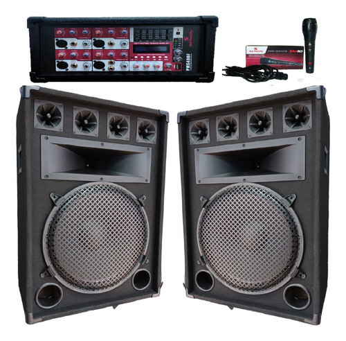 Combo2bafles15 500w 3 Vias Driver C/potenciada Jahro Bt/mic