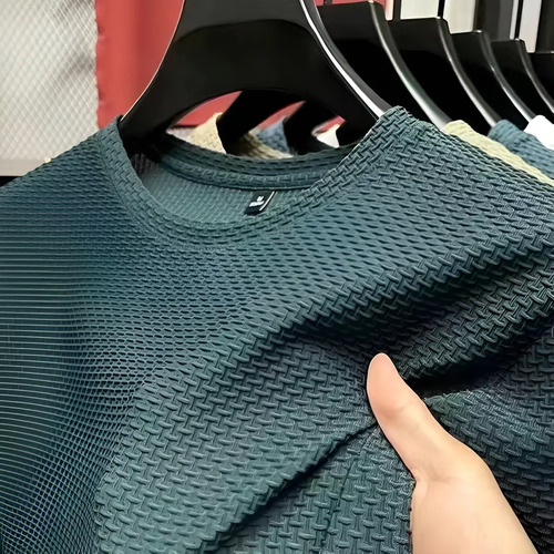 Nueva Camisa Manga Corta Y Cuello Redondo Hombre Seda Hielo. | Meses sin interés