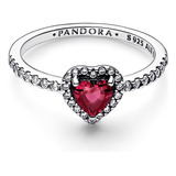 Anillo Pandora Corazón Elevado Rojo