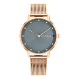 Reloj Tommy Hilfiger Mujer Pippa 1782669 Color De La Malla Oro Rosa Color Del Bisel Rosa Color Del Fondo Azul