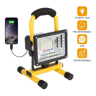 Reflector LED 100W Recargable Portátil Luz Blanca Neutra Emergencia | Meses sin interés
