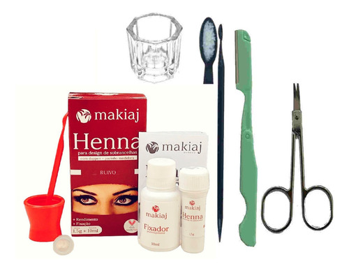 Kit Sobrancelha Henna Makiaj Tesoura Navalha Palito Dappen