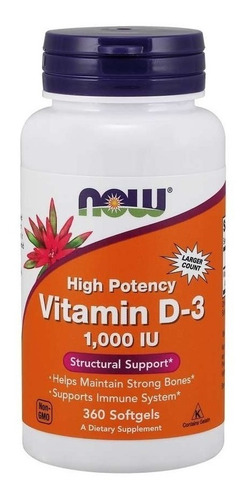 Vitamina D3, Now Foods, 1000 Ui, 25 Mcg,  360 Caps, Saude