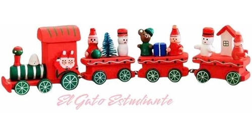 Tren Pequeño De Madera Pintado Decorativo Navideño Navidad