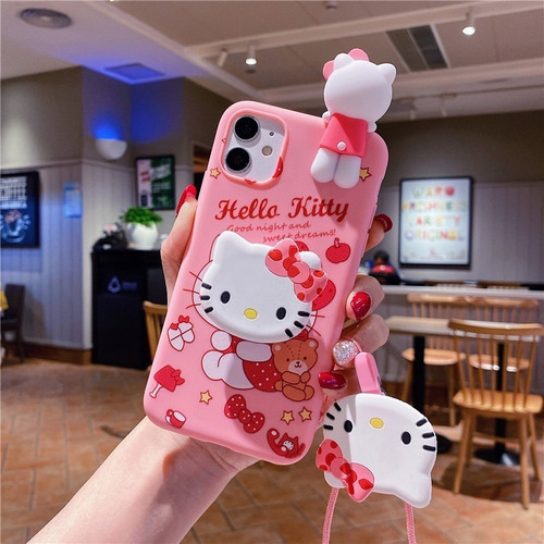 Hello Kitty Funda Para Teléfono Apple + Soporte Y Cordón