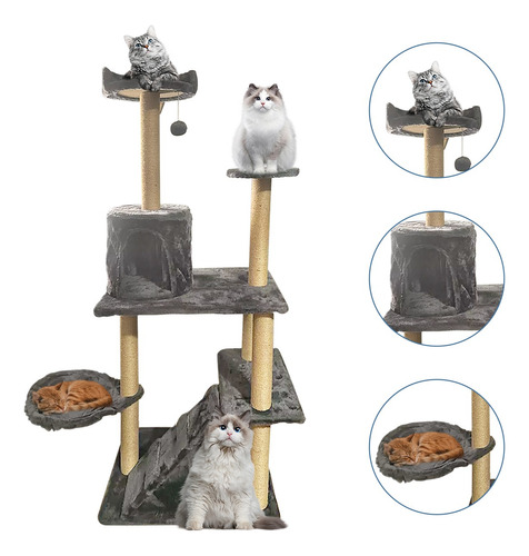 Torre Árbol Rascador Para Gato Con Casa Varios Niveles 158cm