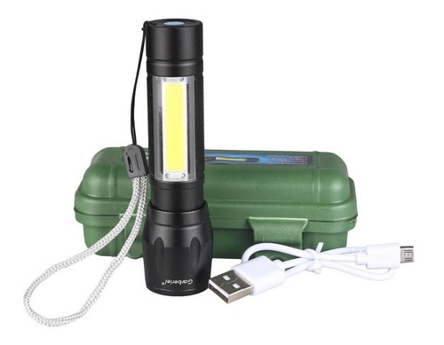 Linterna 1+1 Led Mini Tactica, Metal, Con Zoom, Recargable